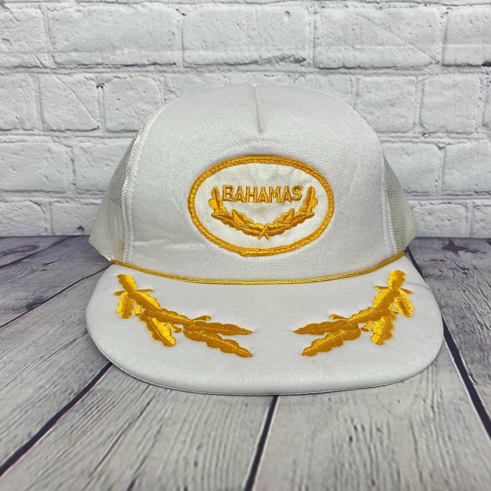 Vintage Bahamas Trucker Hat Rope Cap Gold Leaf Snapback Embroidered Sew on Patch